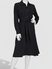 Halston Womens Black Button-Front Flared Trench Dress Size 4