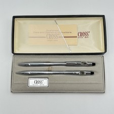 Vintage CROSS Lustrous Chrome Filled Pen  Pencil Box Set - Gunite Made in USA