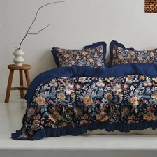 Ruffle Duvet Cover Size 100% Cotton,3pc Linen Feel Boho Vintage King S005