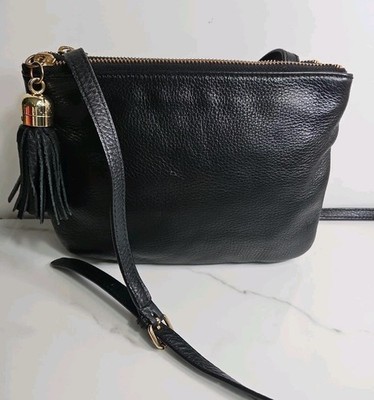 Talbots Black Leather 2 Compartment Small Crossbody Purse 9x6.5''