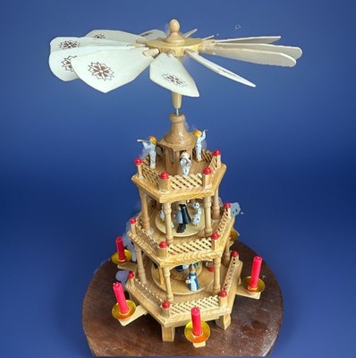 Vintage  Christmas 3 Tier Wooden Nativity Candle Spinning Carousel Original Box