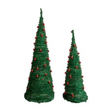 2 Pack, 6FT 5FT Artificial Pop Up Christmas Tree with Red Ball Ornaments