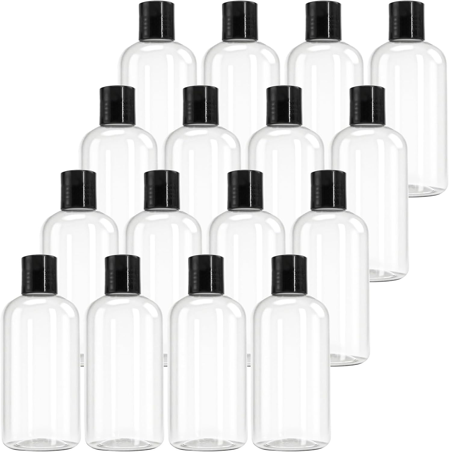 16 Pack 8oz Clear Plastic Empty Bottles with Disc Top Caps, Refillable Travel Co