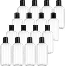 16 Pack 8oz Clear Plastic Empty Bottles with Disc Top Caps, Refillable Travel Co
