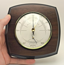 Ancien baromètre et thermomètre SUNDO bois et laiton 1960-70 Qualité Allemande