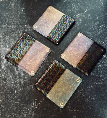 4 Fused Glass Iridized Cobalt Coasters unsigned by Artist