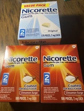 Nicorette Gum 2mg  Cinnamon Surge 100 Pieces + 170 Piece Original ( Total Of 3 )