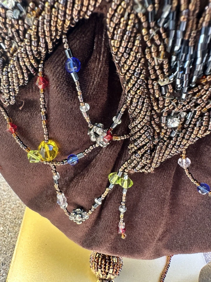 Vintage Brown Velveteen Beaded Evening Bag - Image 3 of 4