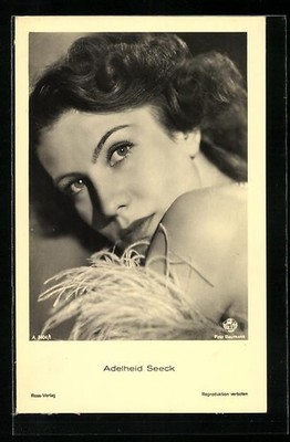 Actress Adelheid Seeck, off-the-shoulder, black and white postcard