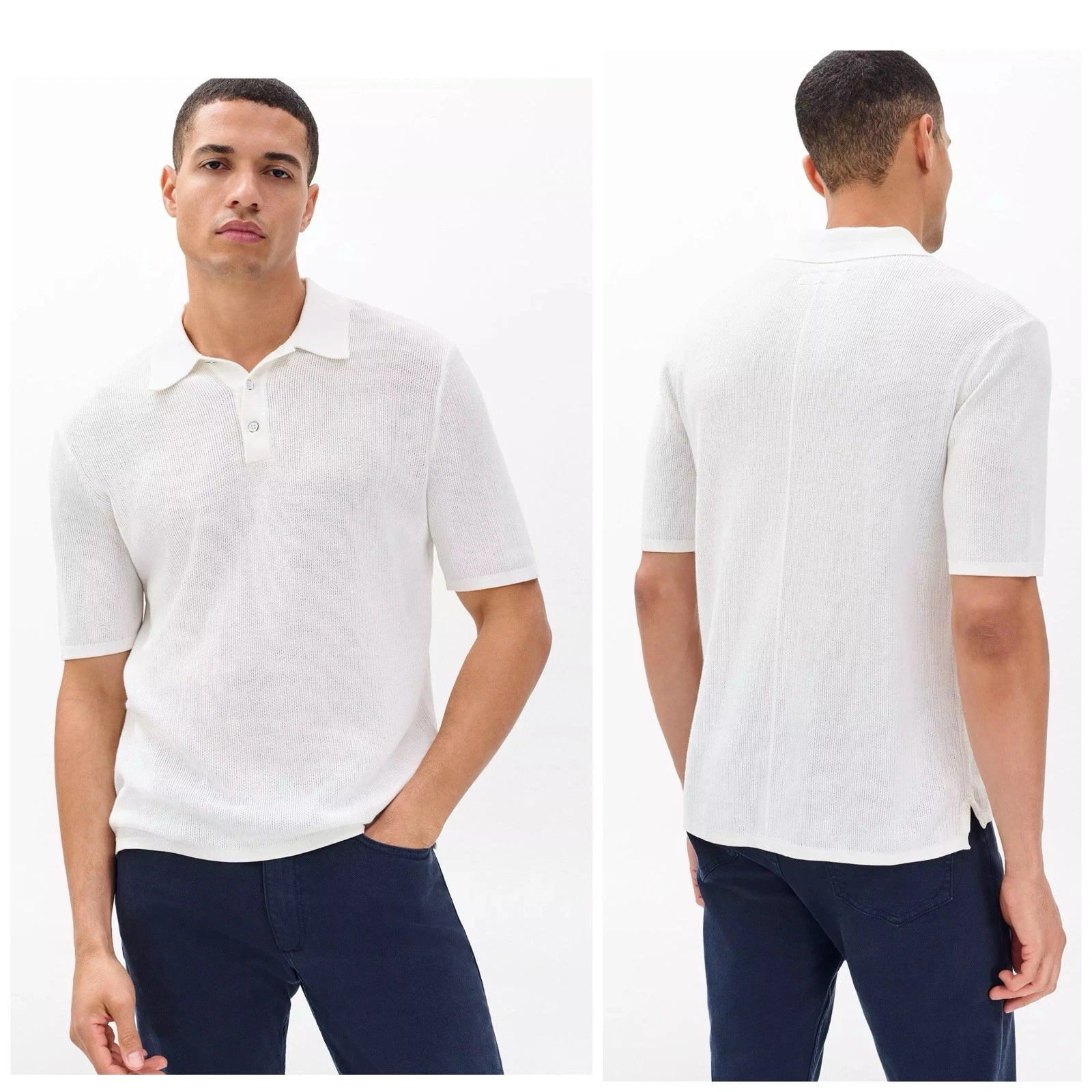 NWT $248 Rag & Bone Harvey Knit Polo Shirt In Ivory Size: Large