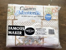 VTG Cannon Monticello Floral Twin Sheet Set 3 piece No-Iron Percale USA Made NOS