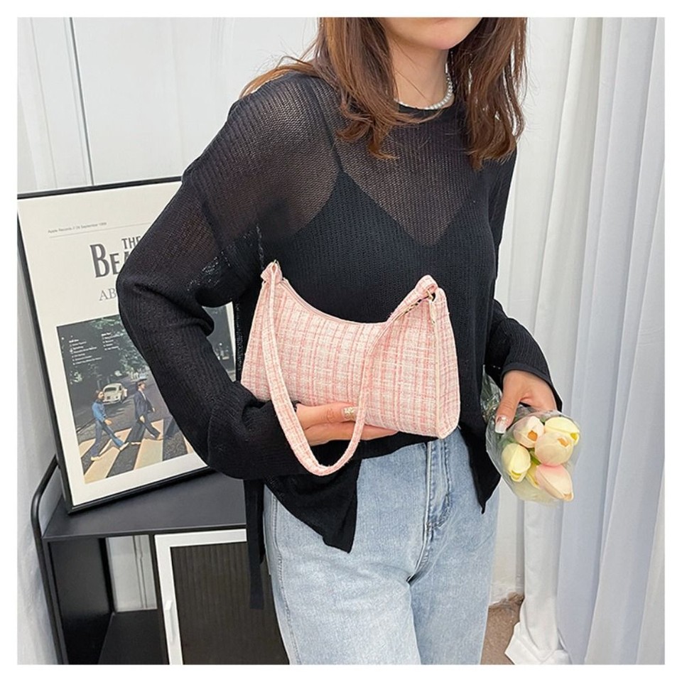 Checkered Pattern Underarm Bag Cloth Messenger Bag Fashion Crossbody