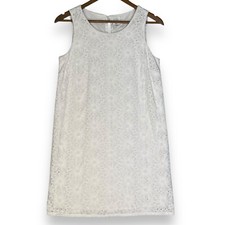 Sigrid Olsen Lace Eyelet Overlay Dress 100% Cotton Sleeveless White Coquette S