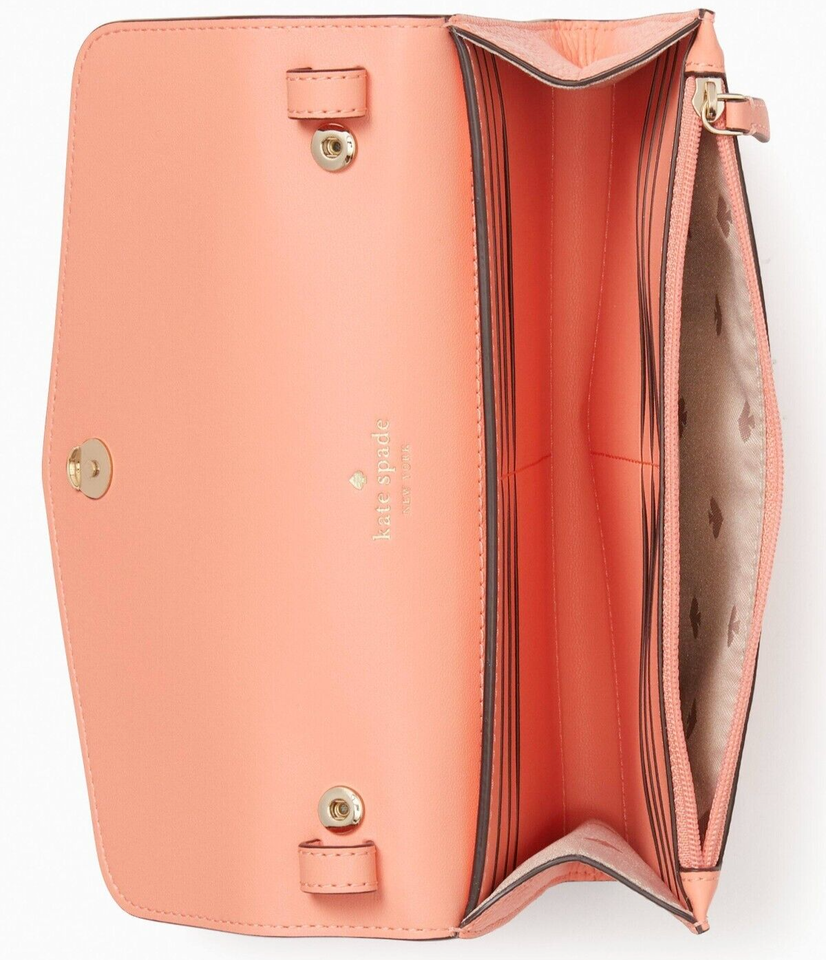 Kate Spade Marti Leather Flap Wallet Crossbody K6027 Peach Orange