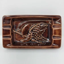 Vintage 1963 Brown Ceramic Eagle Ashtray With Raised Winged Eagle Design