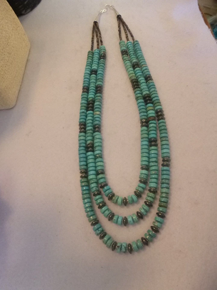 Turquoise & Hematite 925 Multi Strand Native American Southwestern Necklace - Image 4 of 4