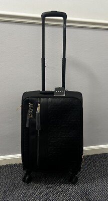 DKNY Gold Logo Small Wheeled Spinner Soft Travel Luggage Black