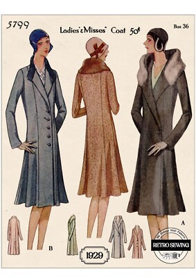 Damen Prinzessin Mantel 20er Jahre Vintage Schnittmuster Büste 36