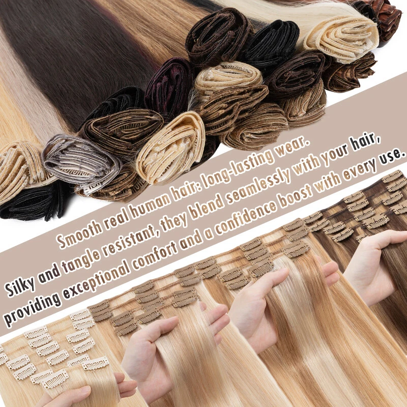 Extensiones de cabello humano 100 % real con clip de Estados Unidos cabeza completa resaltado 18" 20" 22" Foto 2 de 4