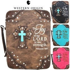 Western Style Embroidery Verse Scripture Leather Women Bible Cover Carrying Case