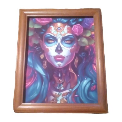 Sugar Skull Beauty W Roses Art Print 8.5x11'' UNFRAMED Goth. Dia De Los Muertos 
