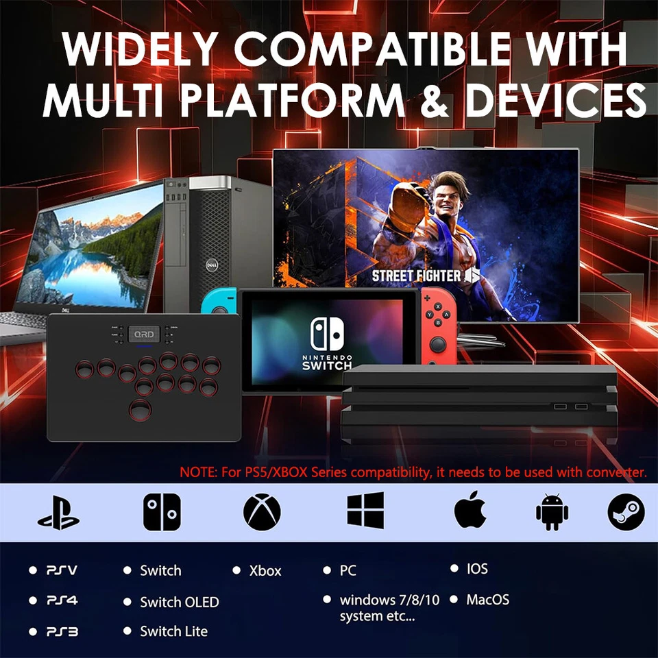 QRD S3 Wireless Arcade Stick for PS5 Slim Pro PS4 PS3 Nintendo Switch+Coverter - Image 2 of 4