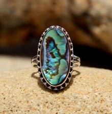 Gorgeous Abalone Shell Gemstone 925 Sterling Silver Handmade Ring All Size