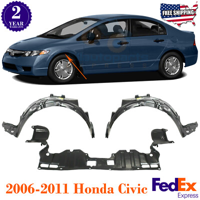 Engine Splash Shield + Fender Liners Set For 2006-2011 Honda Civic