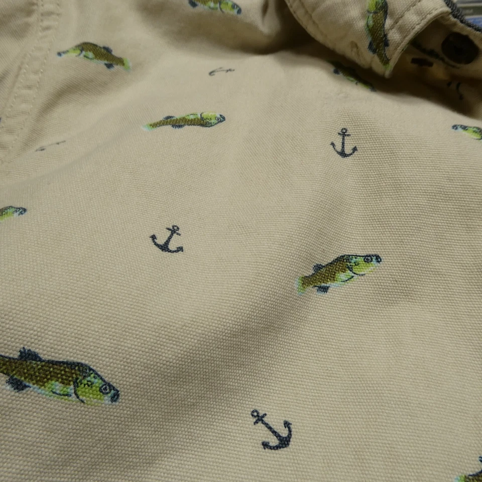 Camisa de Diversión Moderna Para Hombre Talla M Estampado de Peces Tema Náutico Lona Abotonada Foto 3 de 4