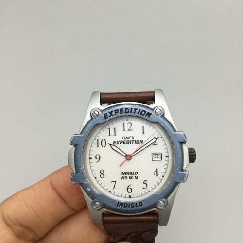 Vtg Timex Expedition Watch Men Indiglo 39mm Blue Gray 1998 Leather New Battery - Picture 7 of 16