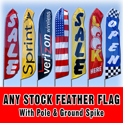 Any 15ft Pre-Printed Swooper Sign Advertising Flag Feather Banner +Pole & Spike 