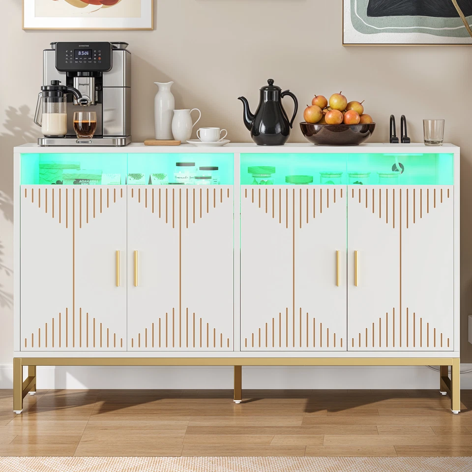 47-62" Sideboard Cabinet Kitchen Cupboard Adjustable Shelve Accent Table 4 Doors - Image 3 of 4