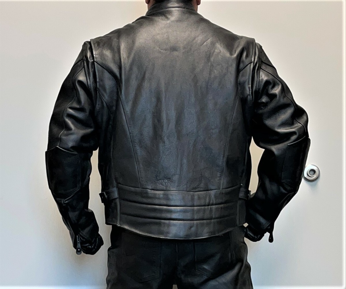 River Road Street Cruiser Racer Black Leather Biker Jacket Size 50