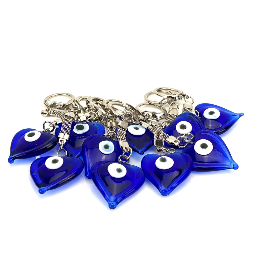 Lucky Glass Evil Eye Keychain Heart Blue Bead Handmade Evil Eye Key Ring  - Image 2 of 4