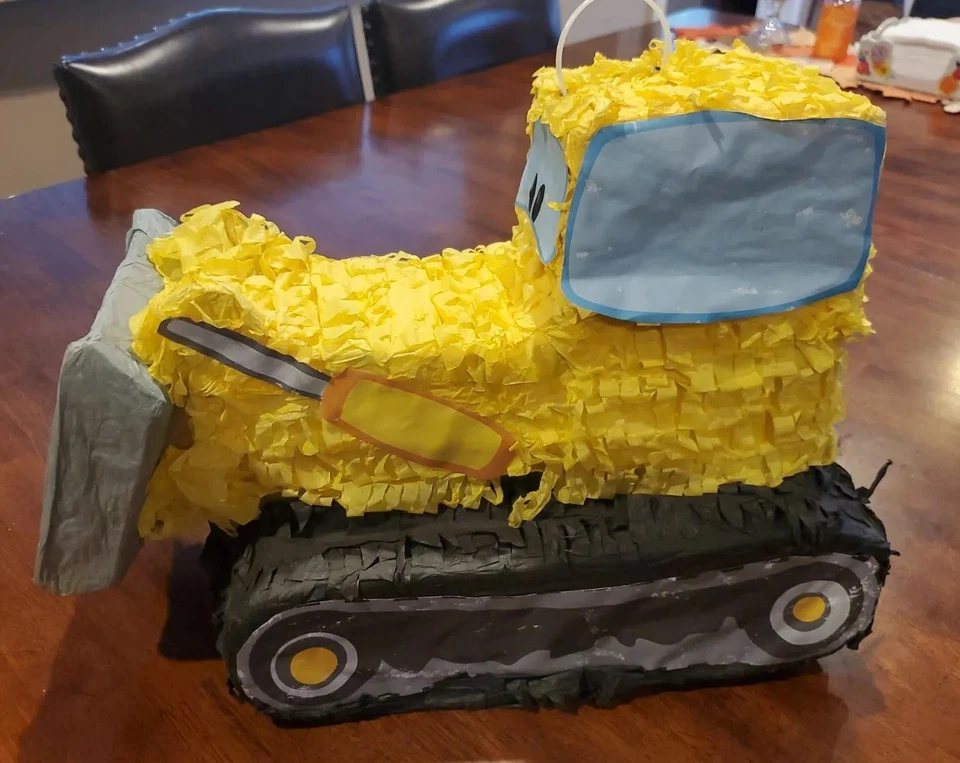 Construction Yellow Bulldozer Pinata for Kids Birthday Party: 16x11.5x8 In: EUC - Image 3 of 4