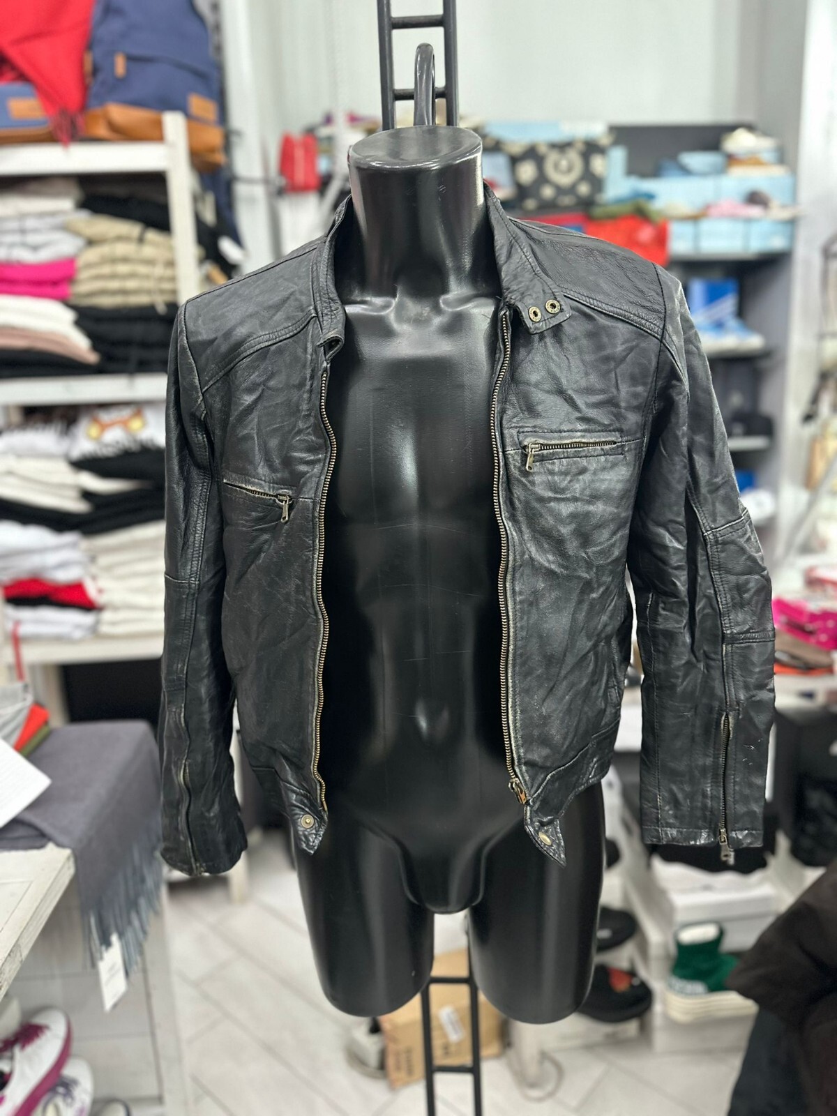 Red Leather Jacket Men Size 48 Black LLV774