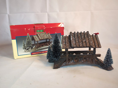 LeMax Village Landscape Collection Wooden Bridge Trees 2001 Retired #14618A C8