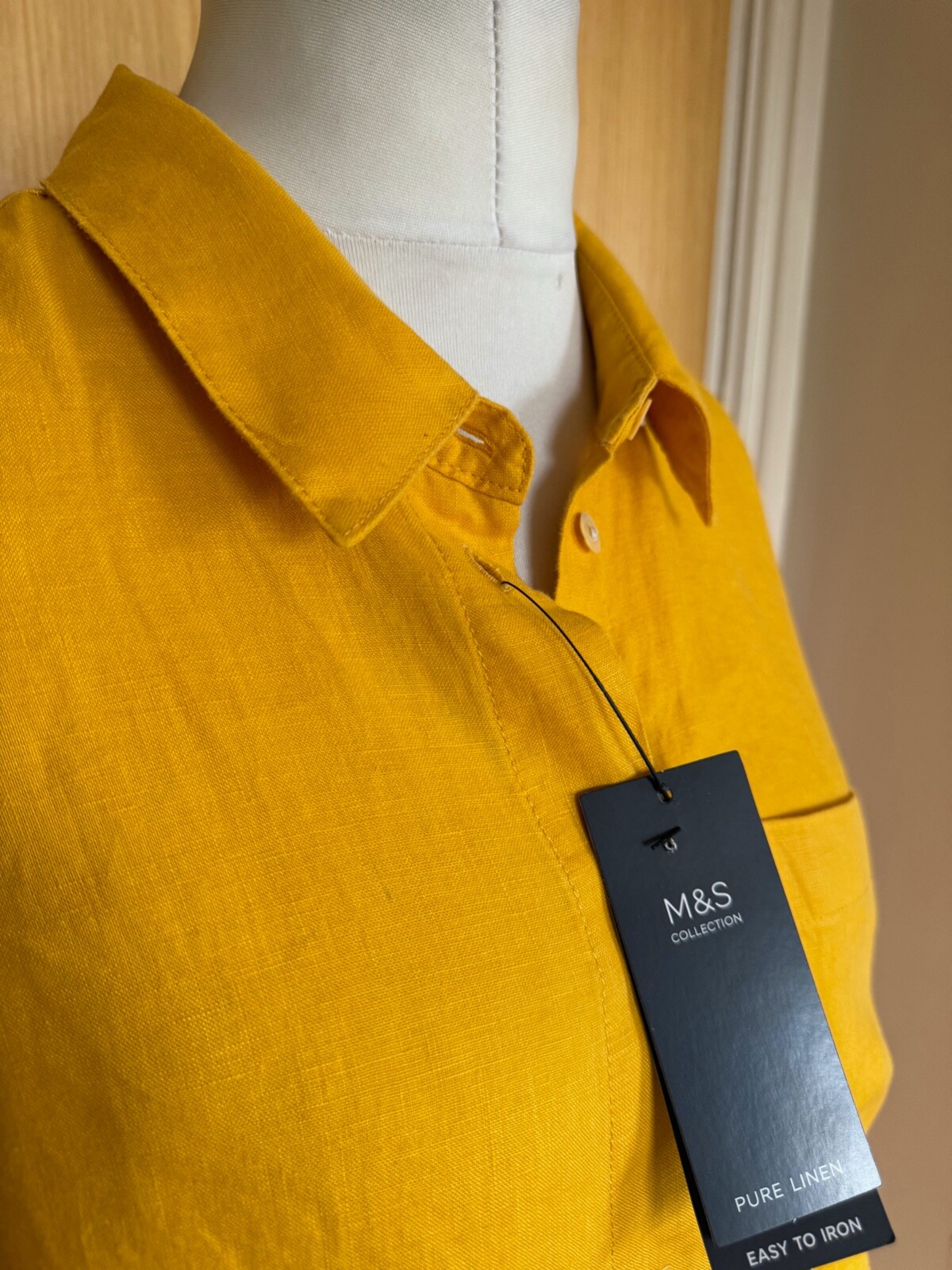 M&S Ladies Blouse Top 20 Shirt Long Mustard Linen Summer Casual