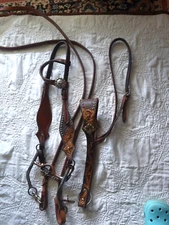 Western sliding one ear concho studded bling bridle, bit, Loop reins ,tiedown