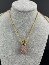 Joan Rivers Pink Crystal Egg Pendant Necklace 27” Gold Tone w Box Card Pouch