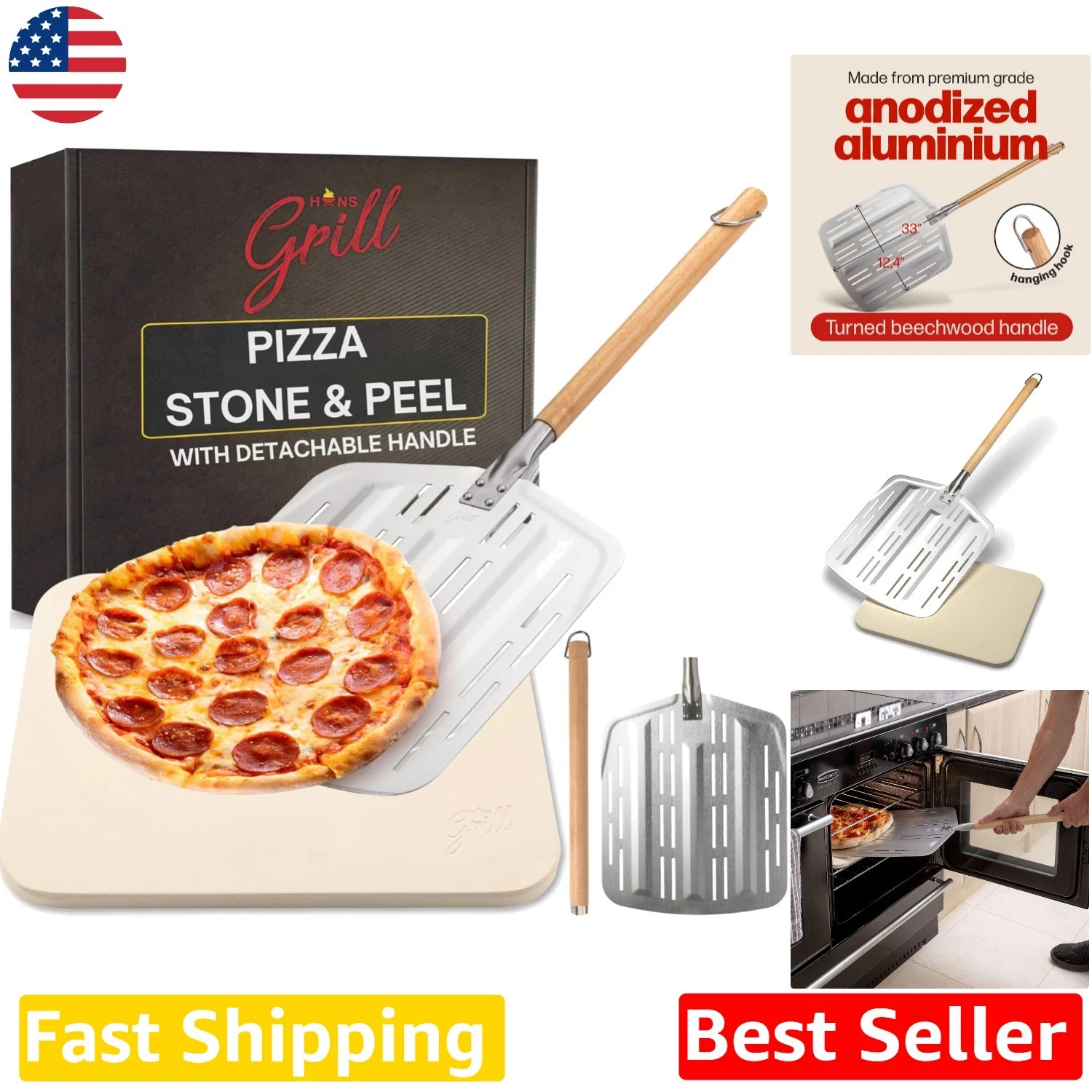Pizza Stone XL Cordierite for Oven/Grill, Crispy Crusts, 15x12"
