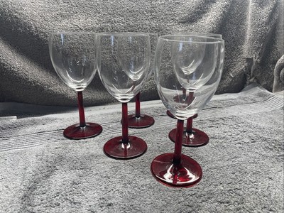 6 Vintage Cristal d' Arques Ruby Red Wine Glass Red Stem Glasses Excellent