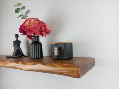 Rustic Floating Shelf Aged Solid Wood 6'' 7'' 9'' Deep + FREE Invisible Supports