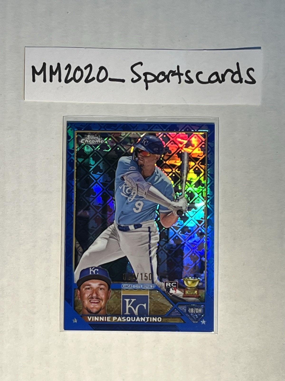 Vinnie Pasquantino /150 2023 Topps Chrome Rookie RC BLUE LOGOFRACTOR REFRACTOR