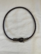 VINTAGE BROWN BRAIDED LEATHER CHOKER WITH PEWTER LIKE METAL LOCK