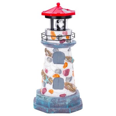 Solar Lighthouse with Rotating Beacon,11.4'' Outdoor Garden Lighthouse Decor,W...