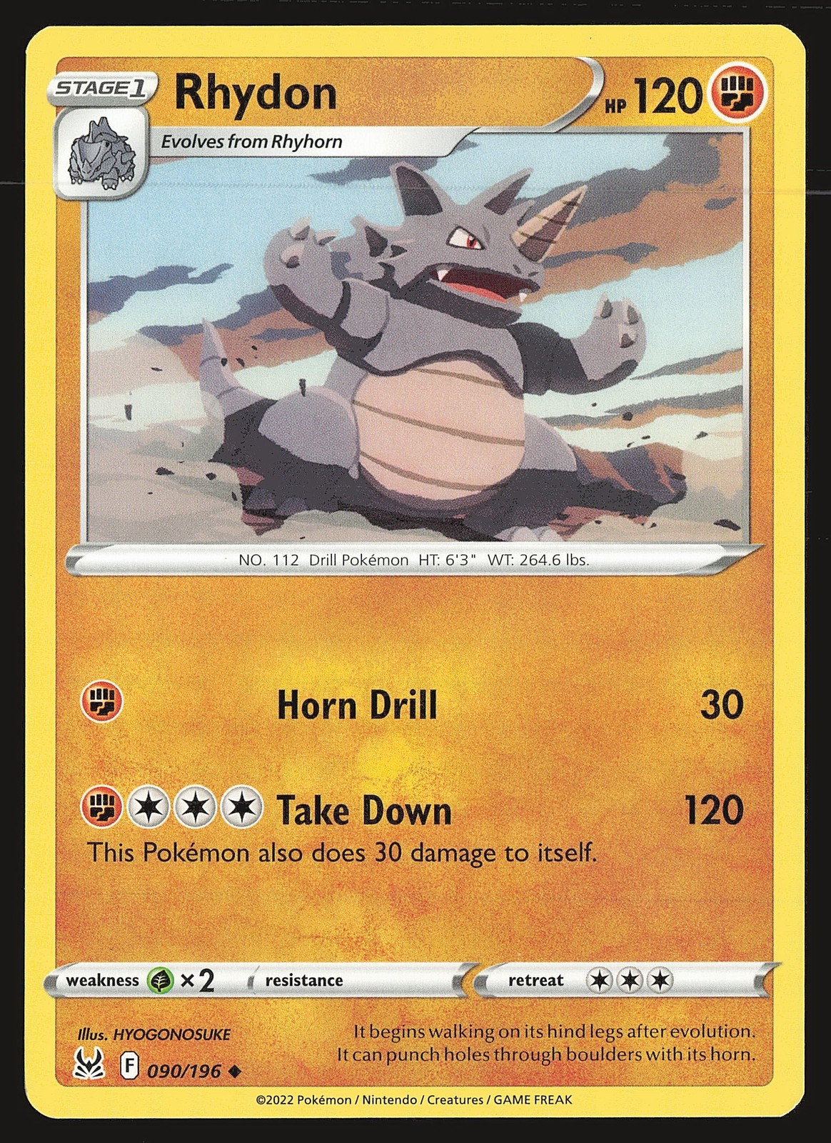 SWSH11: Lost Origin Rhydon #090/196 Uncommon Pokemon Card