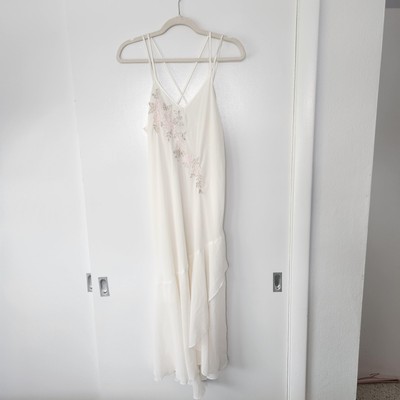Linea Donatella Nightgown Medium Off White Floral Embroidered Slip Maxi Formal