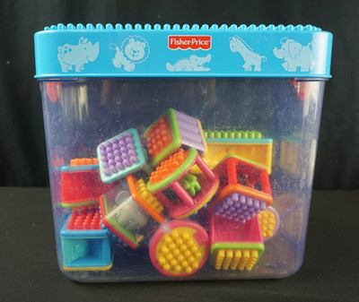 Fisher Price Peek A Blocks Bucket o Builders Stackers Bristle Sensory Blocks