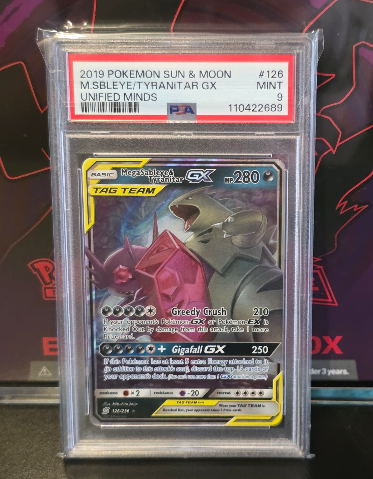 Pokemon TCG Mega Sableye & Tyranitar GX Tag Team 126/236 PSA 9